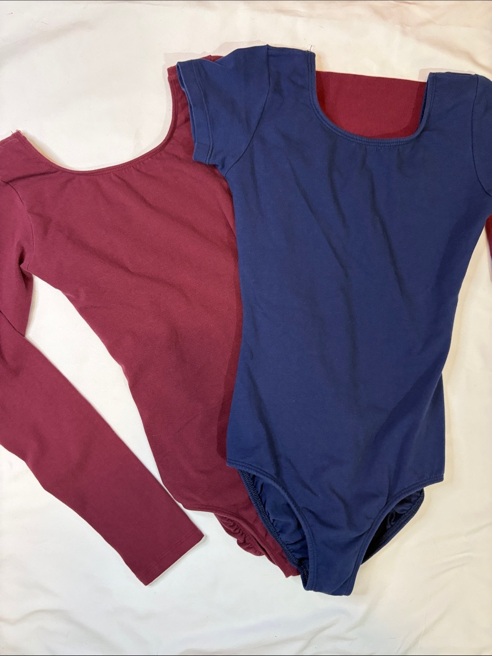 2 Pack Eurotard Cotton Dance Leotards Scoop Neck Long and Short Sleeve Navy Wine